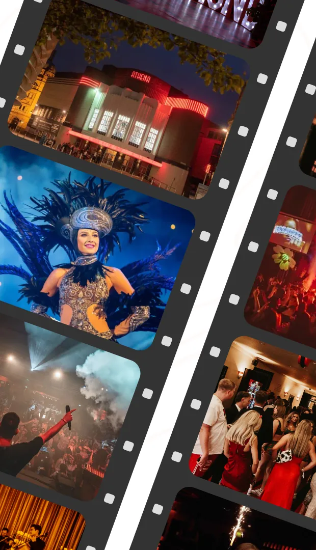 Film-strip collage of events at Athena