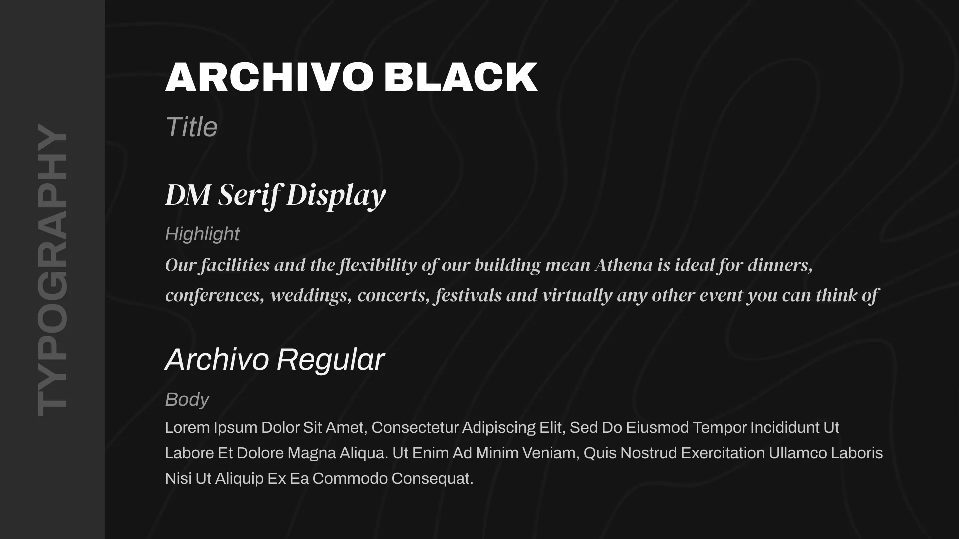 Athena type system: Archivo Black for titles, DM Serif Display for highlights, Archivo Regular for body