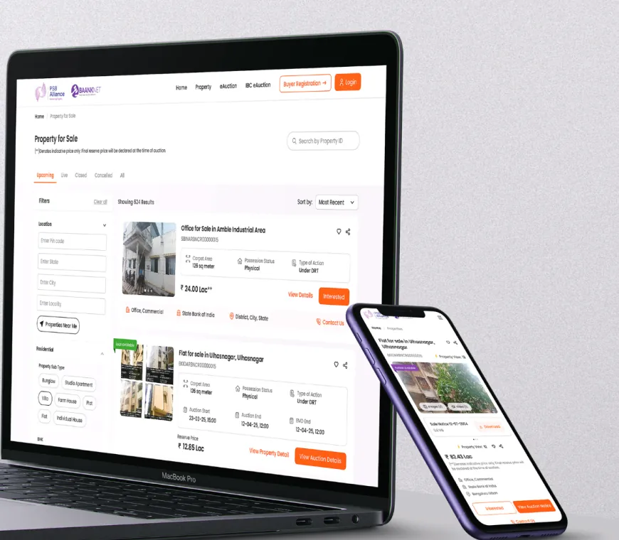 Redesigned BAANKNET property listing on a laptop and a phone