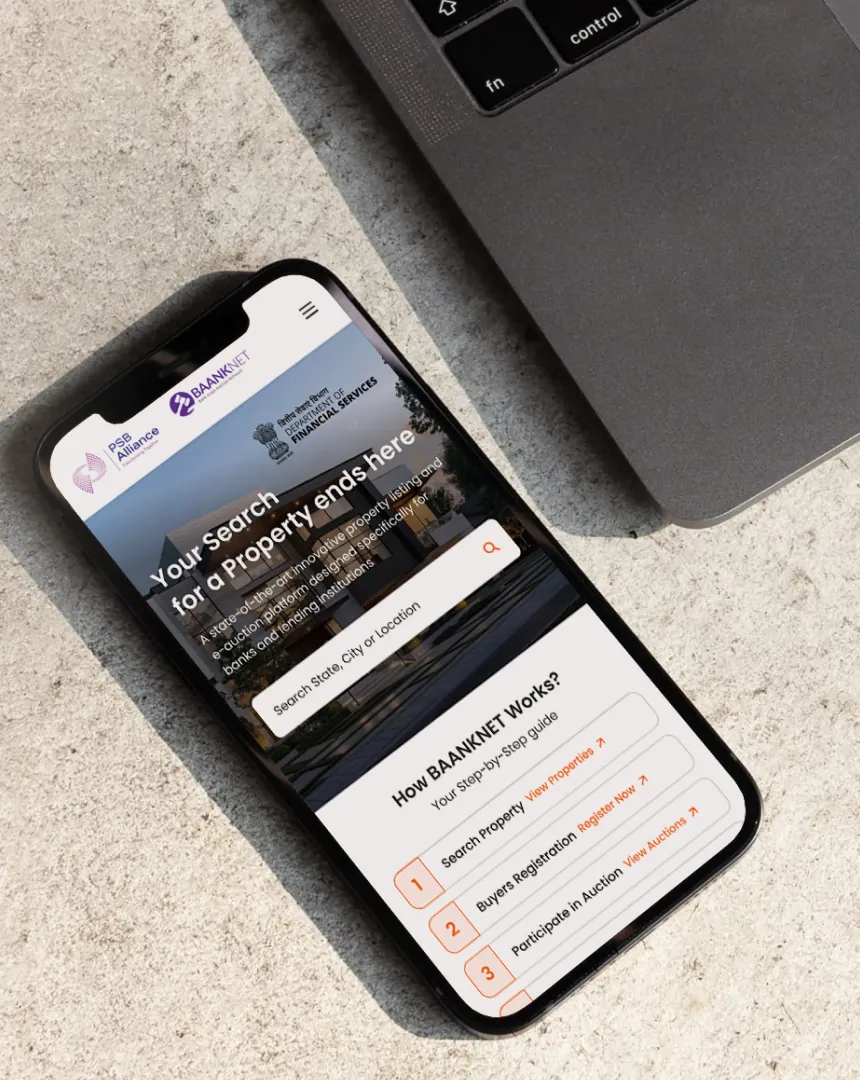 BAANKNET mobile home screen with property search